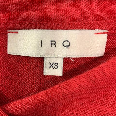 IRO Size XS Burgundy Distressed Linen Crew-Neck T-shirt