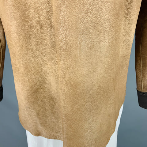 RALPH LAUREN Size L Tan Brown Embroidery Leather Western Long Sleeve Shirt