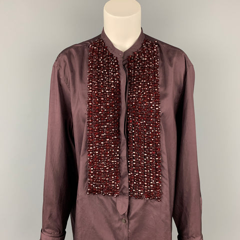 DRIES VAN NOTEN Taille L Chemise à poignets français en soie perlée marron