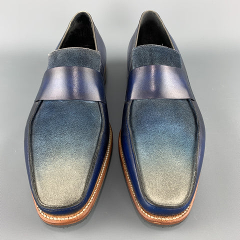 CORTHAY Size 10.5 Blue Ombre Leather Slip On Loafers