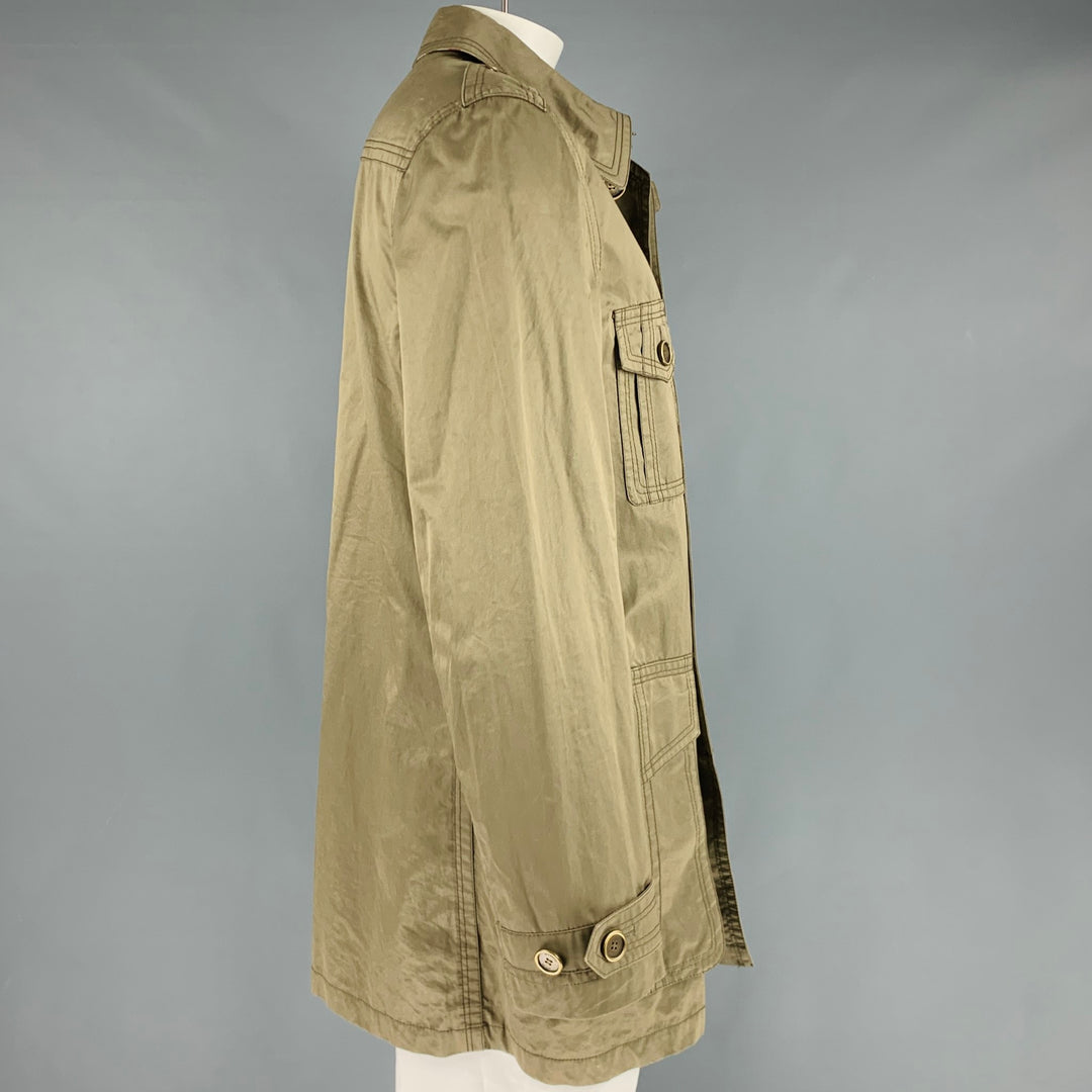 BURBERRY LONDON Size L Green Cotton Patch Pockets Trenchcoat