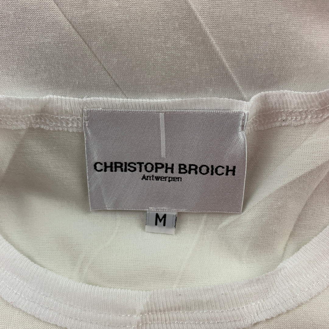 CHRISTOPH BROICH Talla M Jersey blanco arrugado de algodón/poliéster con cuello redondo