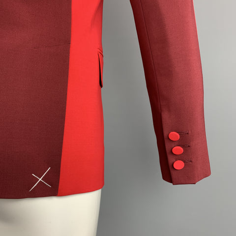 JONATHAN SAUNDERS Size 34 Red & Burgundy Two Toned Wool Double Breasted Sport Coat