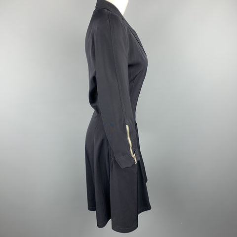 GIANNI VERSACE 1980s Size M Navy Side Zip Long Sleeve Blazer Dress