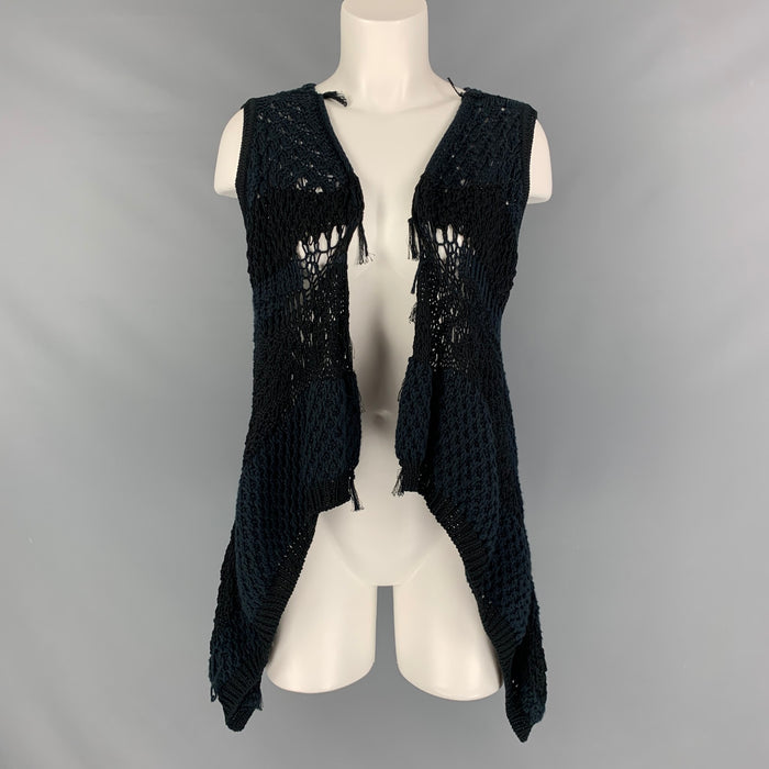 RICK OWENS SS13 Island Psychio Size M Black Cotton Textured Open Front Vest