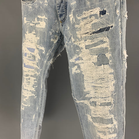 DOLCE & GABBANA Size 32 Light Blue Distressed Cotton Skinny Jeans