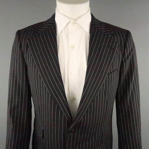 GUCCI Chest Size 42 Black & White Pinstripe Wool Notch Lapel 34 27 Suit