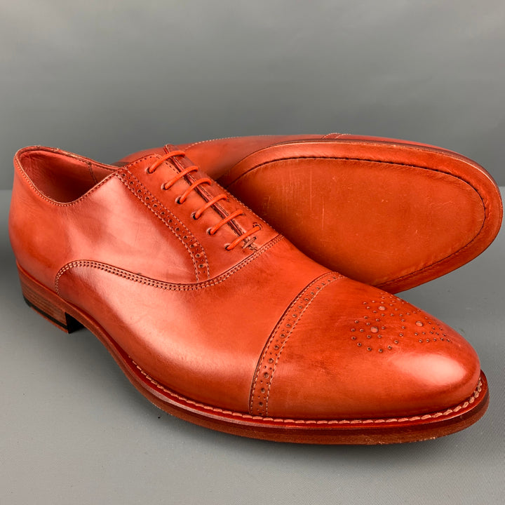 PAUL SMITH Size 8.5 Orange Perforated Leather Cap Toe Lace Up Shoes