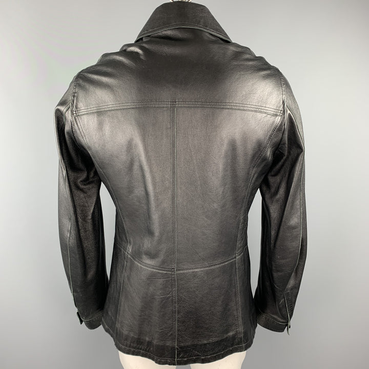 CoSTUME HOMME Size 40 Black Leather Double Breasted Jacket