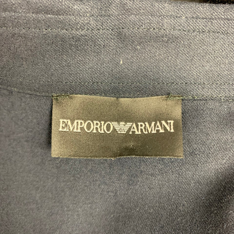 EMPORIO ARMANI Size M Charcoal & Navy Color Block Wool Button Up Long Sleeve Shirt