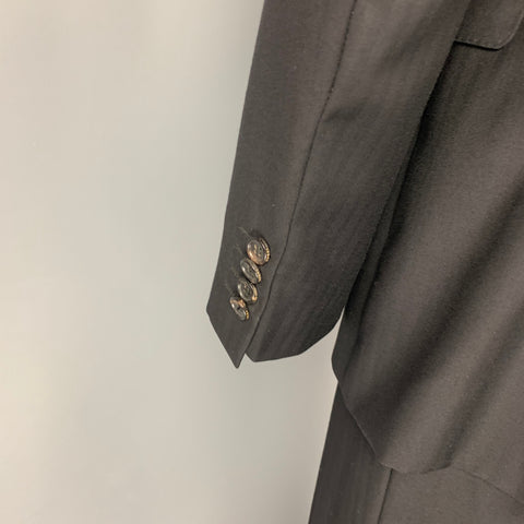 GUCCI Size 42 Long Black Stripe Wool Peak Lapel Suit