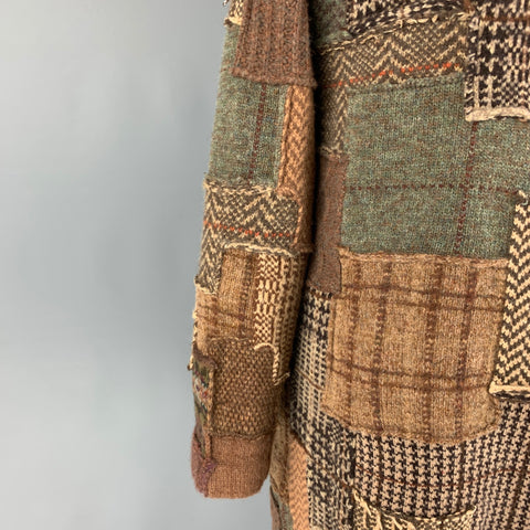 RALPH LAUREN 2009 Collection Taille XS Marron Tan Olive Wool Blend Patchwork Manteau
