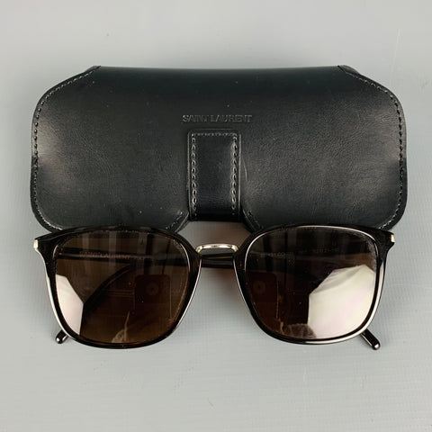 SAINT LAURENT Brown Tortoise Shell Acetate Sunglasses
