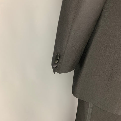 BRIONI for COURTOUE Size 46 Black Wool Mohair Peak Lapel Tuxedo Suit