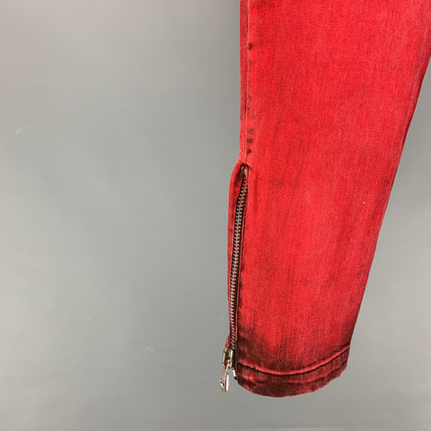 PIERRE BALMAIN Size 28 Red Black Wash Denim Zip Up Jeans