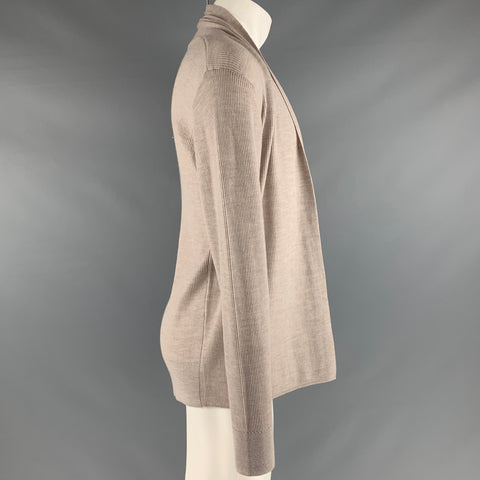 ALLSAINTS Size M Grey Ribbed Merino Wool Open Front Cardigan