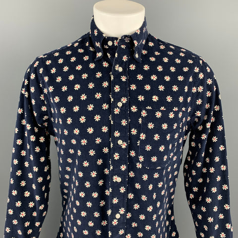 GITMAN VINTAGE Size M Navy & White Floral Corduroy Button Down Long Sleeve Shirt