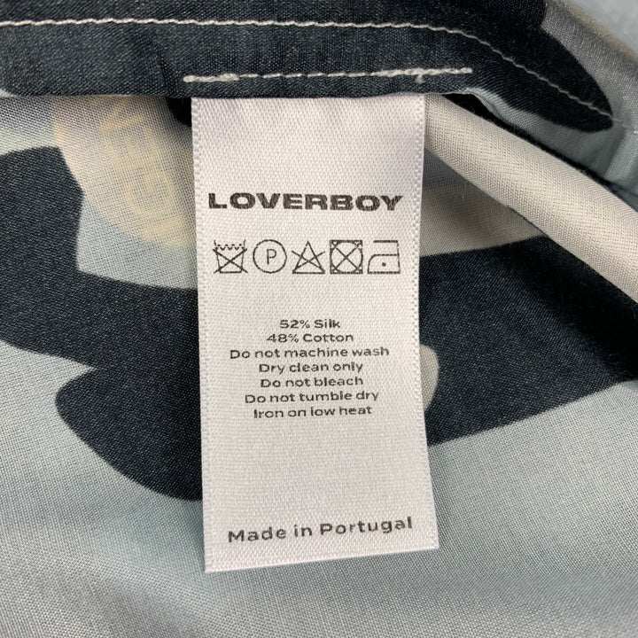 LOVERBOY Size S Light Blue Lavender Print Silk Cotton Camp Short Sleeve Shirt