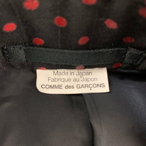 COMME des GARCONS HOMME PLUS Size XL Black & Red Polka Dots Wool Coat