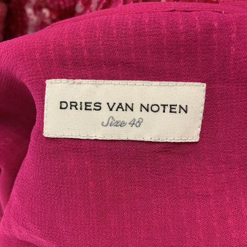 DRIES VAN NOTEN Size S Red Sequined Viscose Hidden Placket Long Sleeve Shirt