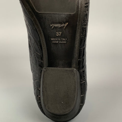 MARSELL Size 7 Black Embossed Leather Flat Laces