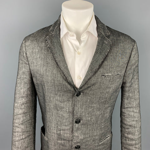 AQUARAMA Size 40 Black & White Heather Linen Blend Notch Lapel Sport Coat