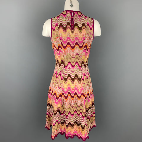 MISSONI Vestido sin mangas de rayón / lana en zigzag multicolor fucsia talla 2