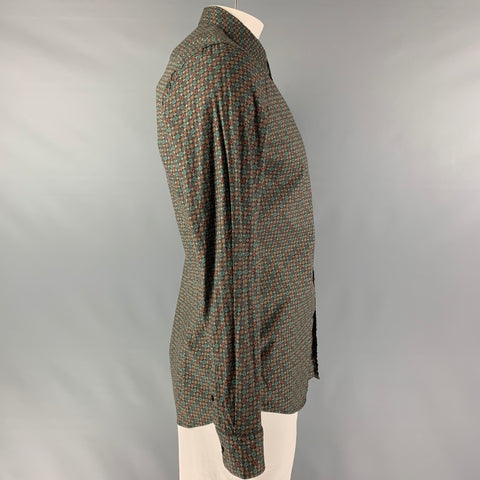 SSENSE Size XL Olive and Burgundy Print Cotton &  Elastane Long Sleeve Shirt