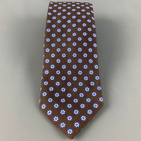ERMENEGILDO ZEGNA Brown White Floral Silk Cotton Tie