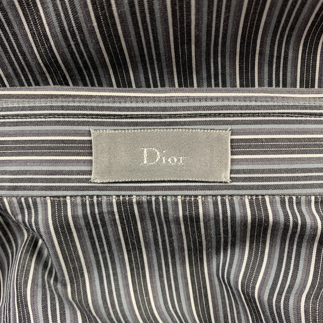 DIOR HOMME Size S Grey Stripe Cotton Button Up Long Sleeve Shirt
