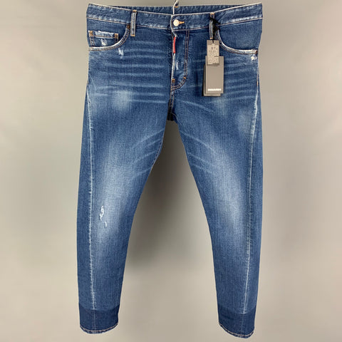 DSQUARED2 Size 34 Blue Distressed Cotton Skinny Jeans