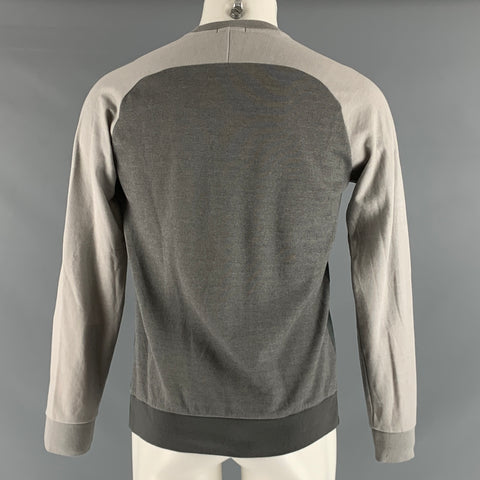 THEORY Size M Grey Green Color Block Cotton  Polyester Crew-Neck Pullover