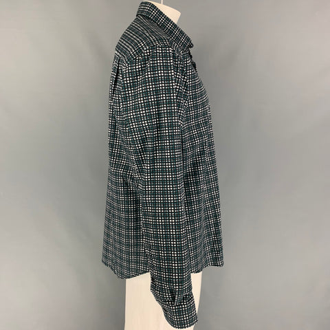 Z ZEGNA Size XXL Black Green Abstract Cotton Long Sleeve Shirt