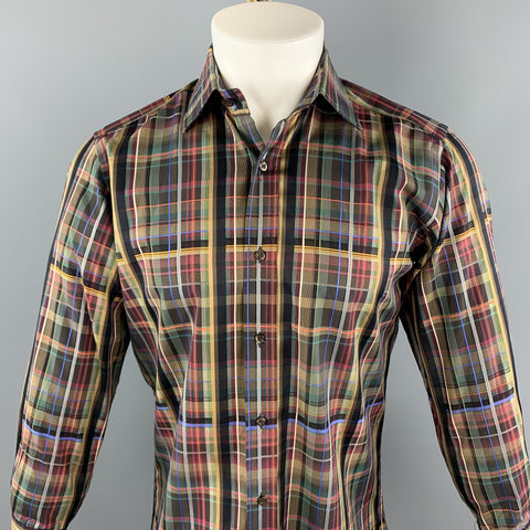 ETRO Size S Multi-Color Plaid Cotton Button Up Long Sleeve Shirt