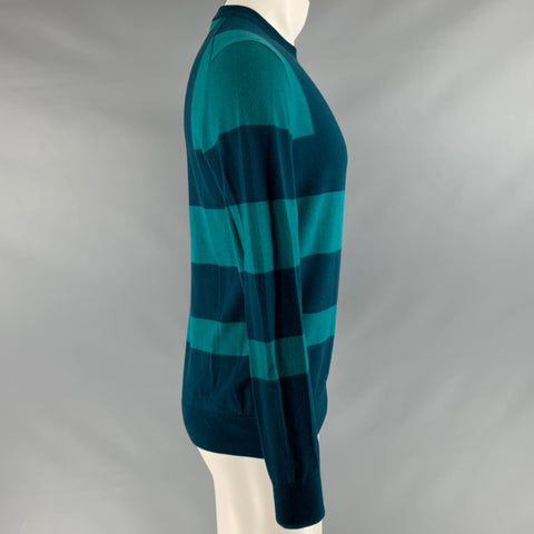 MR TURK Taille M Vert Vert Foncé Color Block Laine Pull à Col Rond
