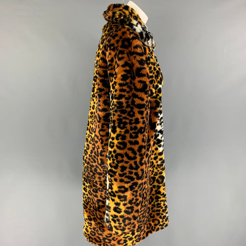 MOSCHINO Talla M Marrón Negro Blanco Abrigo con estampado animal en mezcla modacrílica