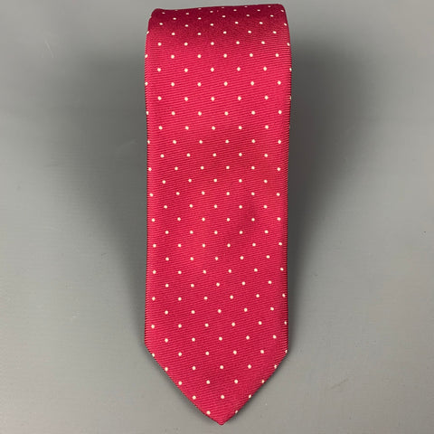 POLO by RALPH LAUREN Raspberry White Polka Dot Silk Twill Tie