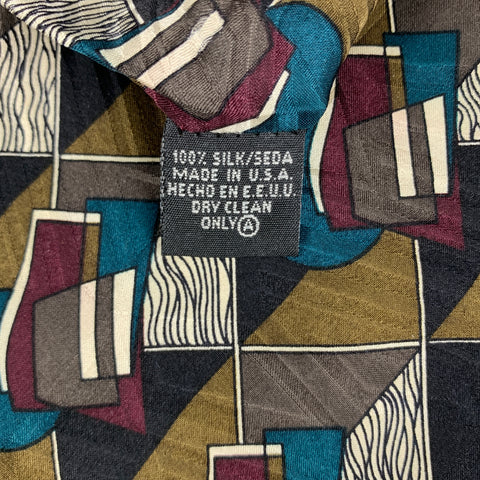 SCREENPLAY Grey Tan Print Silk Tie