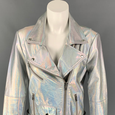 VEDA Chaqueta Biker de Poliuretano Iridiscente Plata Talla M