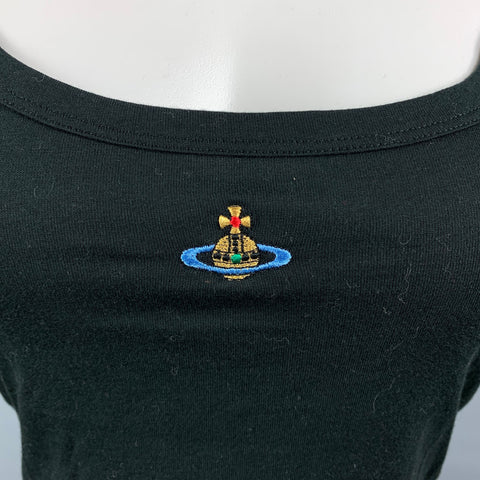 VIVIENNE WESTWOOD RED LABEL Size S Black Embroidered Logo Cotton T-Shirt