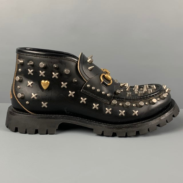 GUCCI Size 10 Black Studded Leather Slip On Boots
