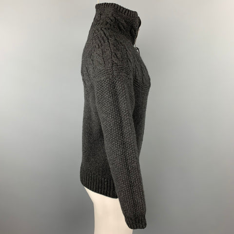 LOUIS VUITTON Size M Charcoal Knit Cashmere / Wool Half Zip Sweater