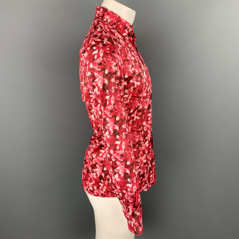 TWEEN Smart Chic Size XS Red & White Floral Cotton Slim Fit Long Sleeve Shirt