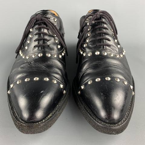 COMME des GARCONS HOMME PLUS Size 9.5 Black Studded Leather Cap Toe Lace Up Shoes
