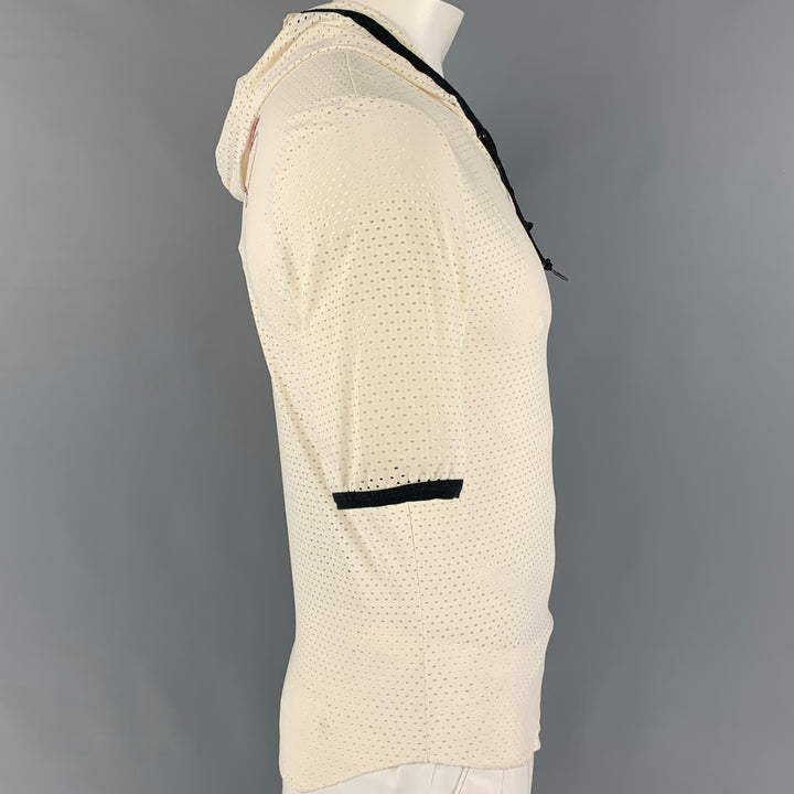 JEAN PAUL GAULTIER Size XL Cream Black Perforated Hooded Pullover