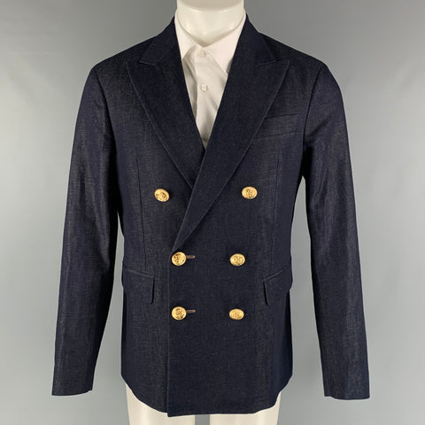 DSQUARED2 Size 38 Indigo Solid Cotton  Linen Double Breasted Sport Coat