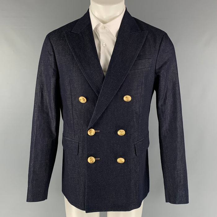 DSQUARED2 Size 38 Indigo Solid Cotton  Linen Double Breasted Sport Coat