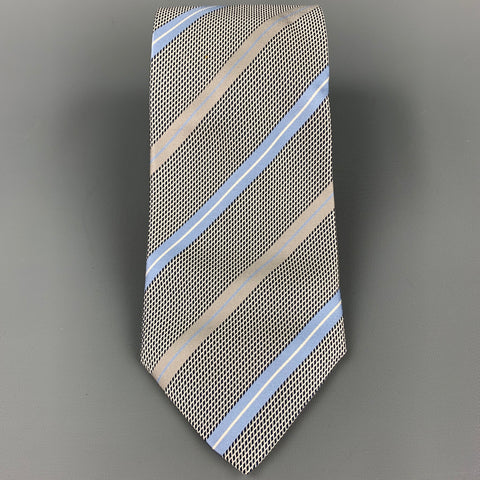 ERMENEGILDO ZEGNA Gray & Light Blue Diagonal Stripe Silk Tie