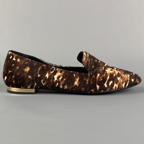 BURBERRY PRORSUM Zapatos planos sin cordones con estampado animal de cuero marrón talla 5