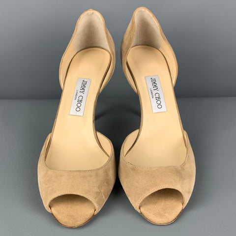 JIMMY CHOO Escarpins à bout ouvert en daim taupe taille 13